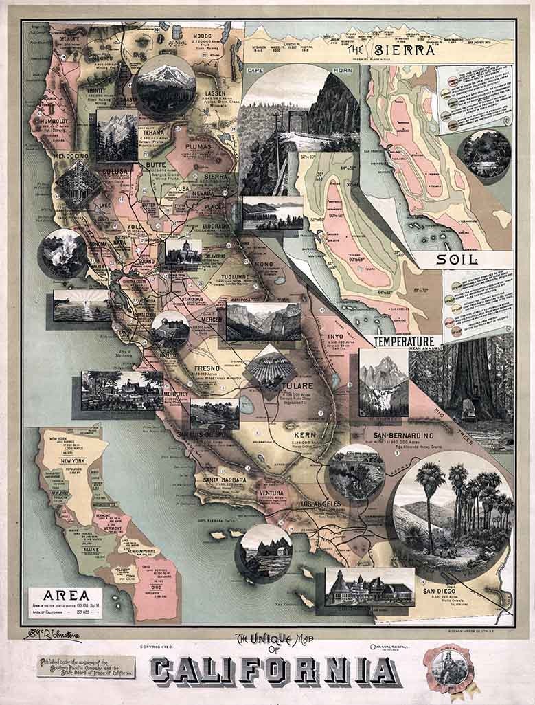 1888 Map of California Sierra Mountains