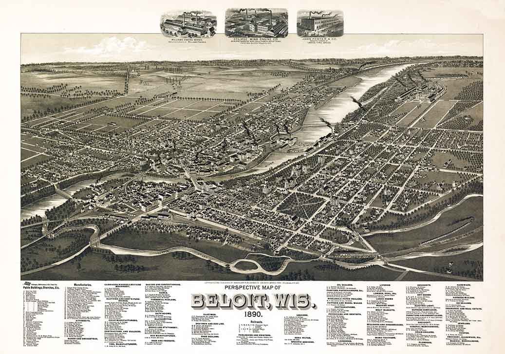 1890 Panoramic Map of Beloit Wisconsin