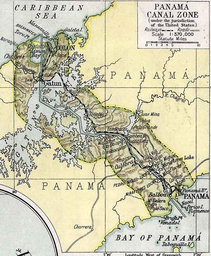 1920 Map of Central America and Panama Canal