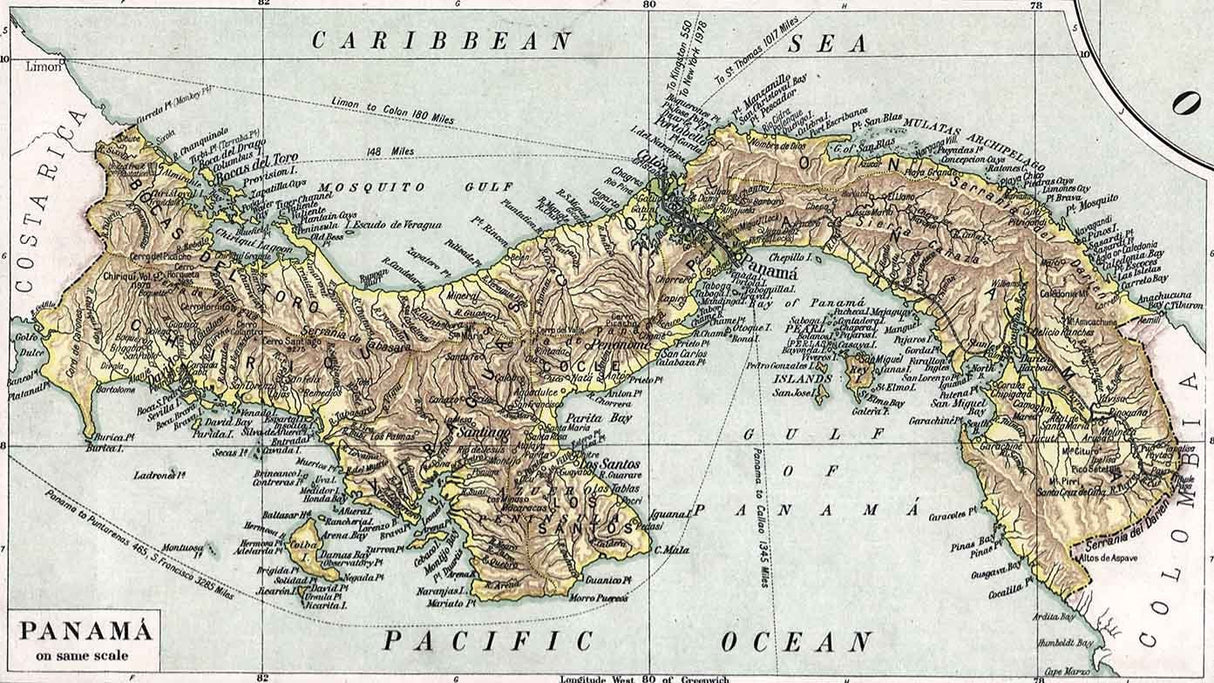 1920 Map of Central America and Panama Canal