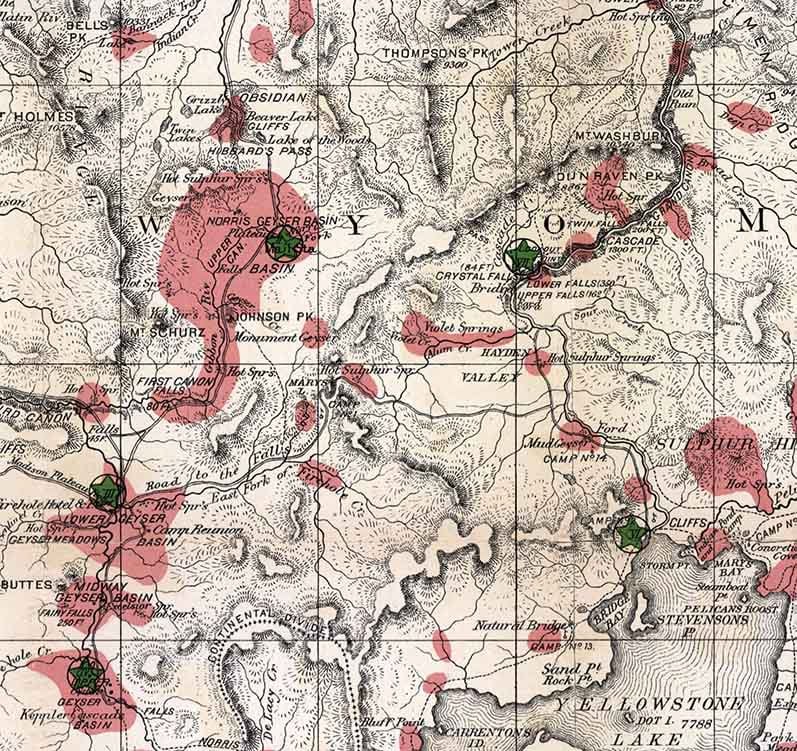1881 Map of Yellowstone National Park Wyoming