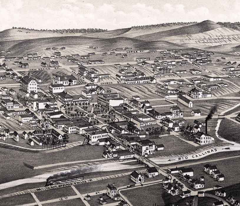 1882 Panoramic Map of Las Vegas New Mexico San Miguel County
