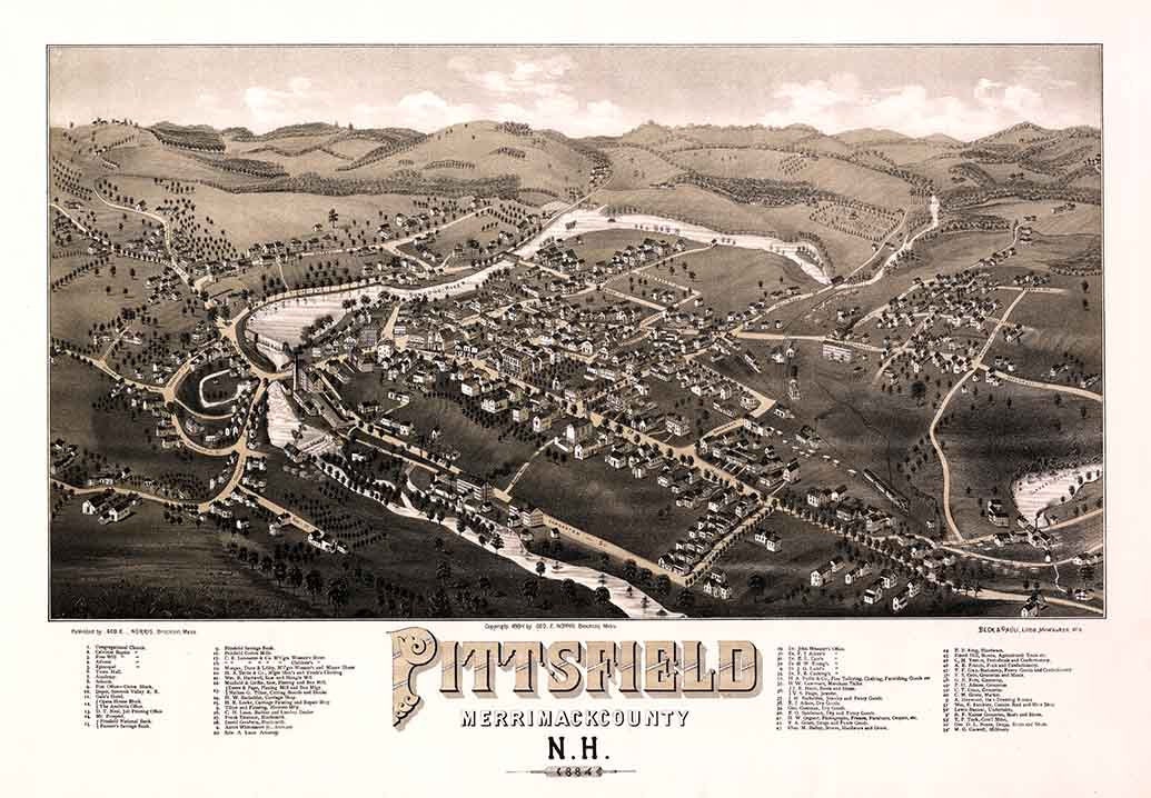1884 Panoramic Map of Pittsfield Merrimack County New Hampshire