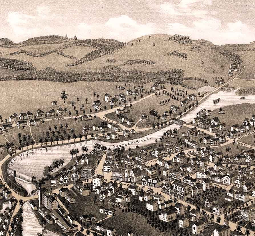 1884 Panoramic Map of Pittsfield Merrimack County New Hampshire