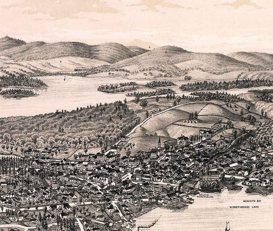 1889 Panoramic Map of Meredith Village New Hampshire