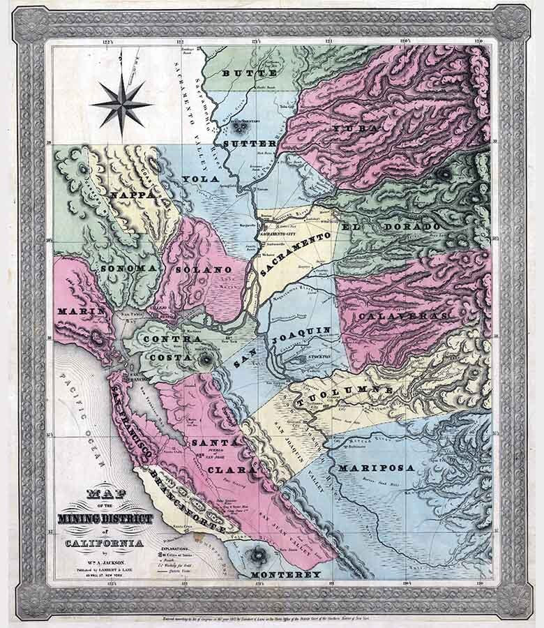 1851 Map of the Mining District of California