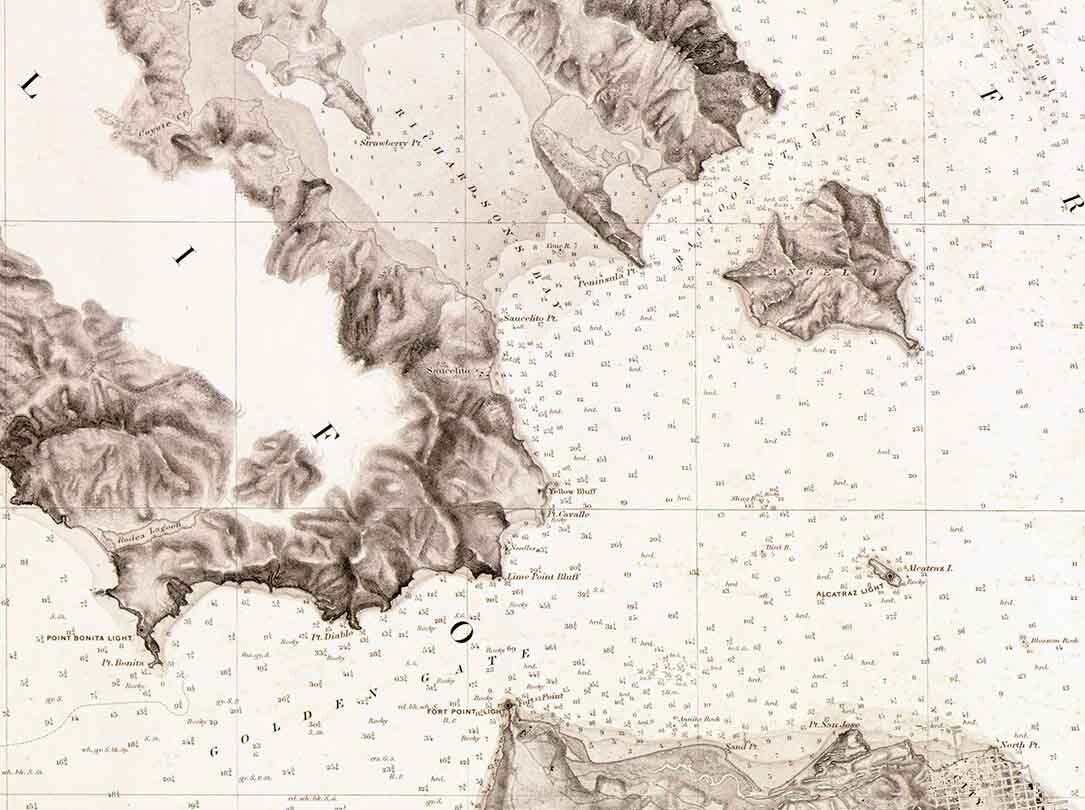 1859 map of the Entrance to San Francisco Bay California Alcatraz