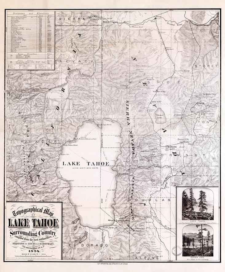 1874 Topo Map of Lake Tahoe California