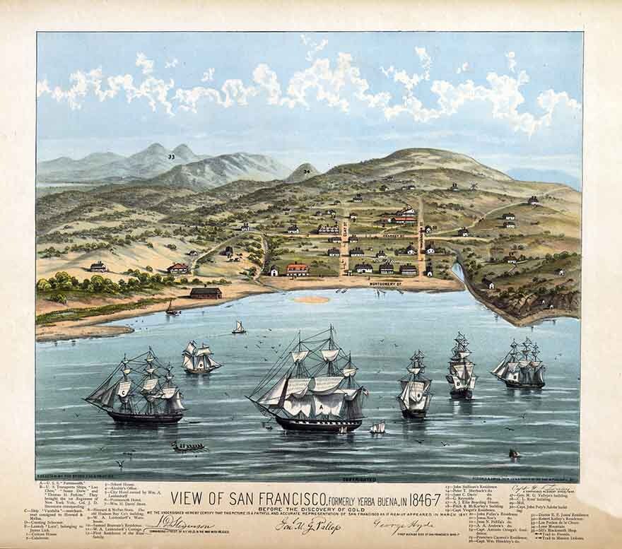 1884 Panoramic map of San Francisco Before the Discovery of Gold California