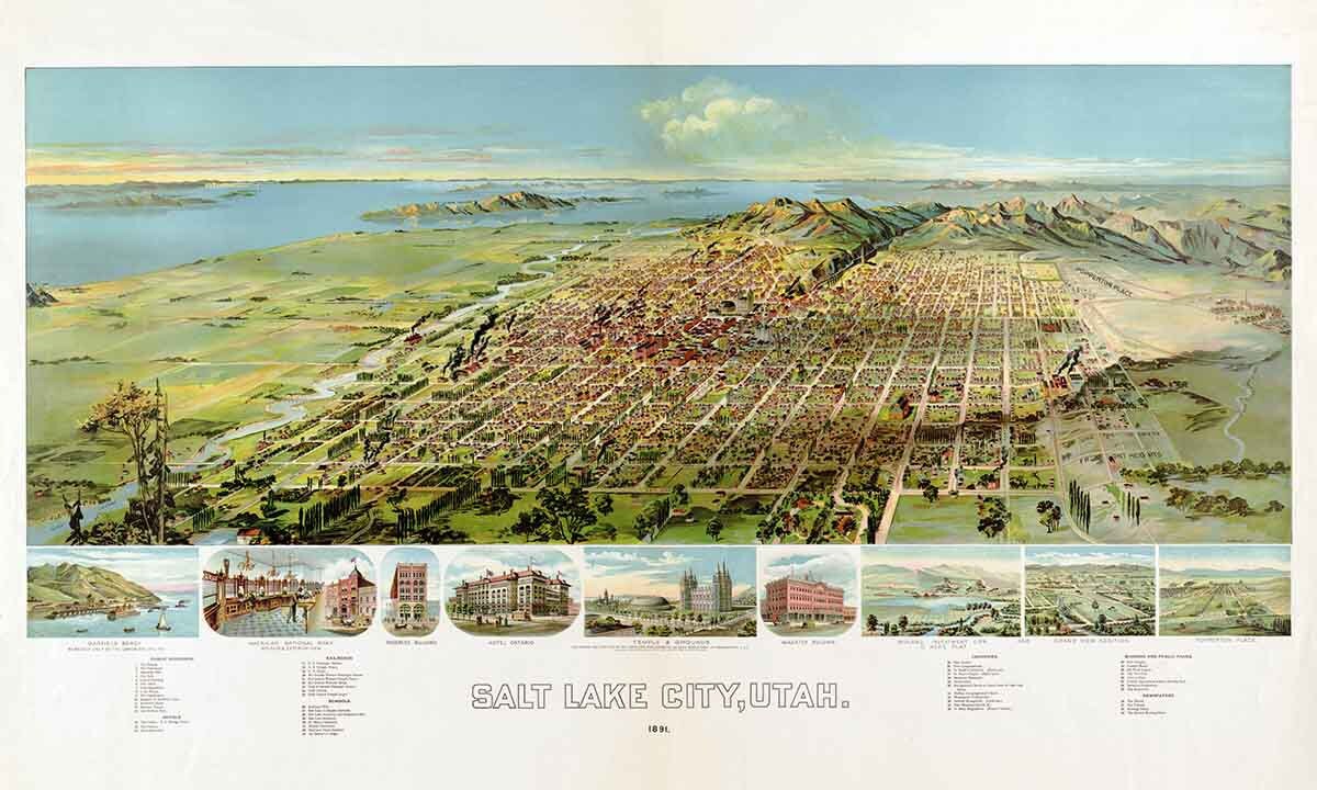 1891 Panoramic Map of Salt Lake City Utah