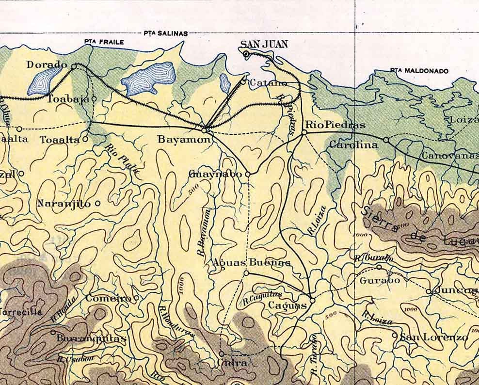 1899 Map of Puerto Rico Showing Distribution of Crop Lands