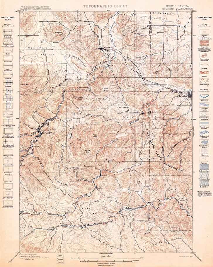 1899 Topo Map of Sturgis South Dakota Quadrangle