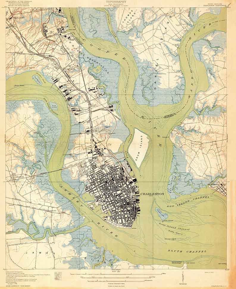 1919 Topo Map of Charleston South Carolina Quadrangle