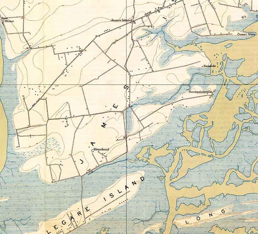 1919 Topo Map of James Island South Carolina Quadrangle Folly Beach