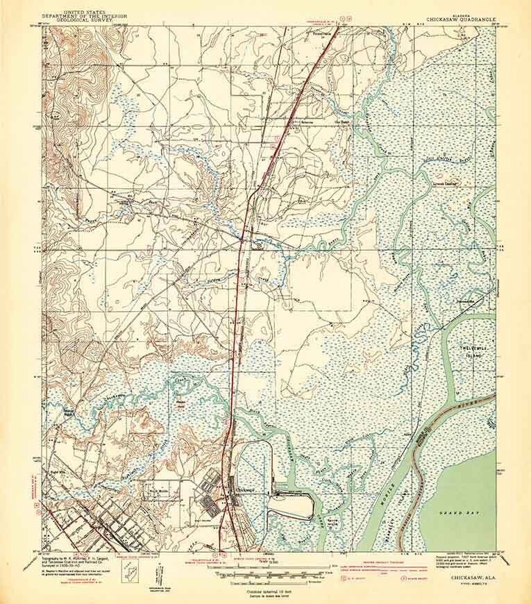 1941 Topo Map of Chickasaw Alabama Quadrangle