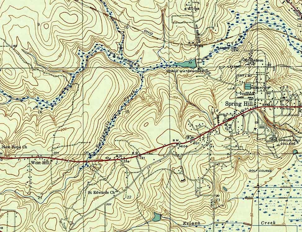 1943 Topo Map of Springhill Alabama Quadrangle