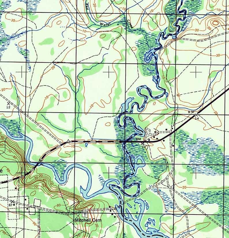 1944 Topo Map of Muscogee Alabama Quadrangle