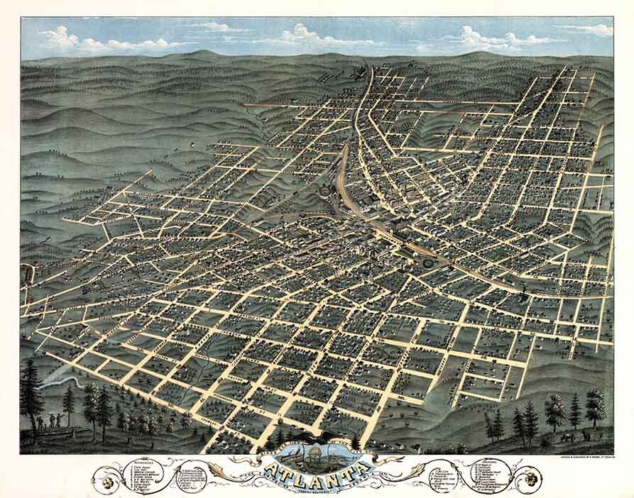 1871 Panoramic Map of Atlanta Georgia