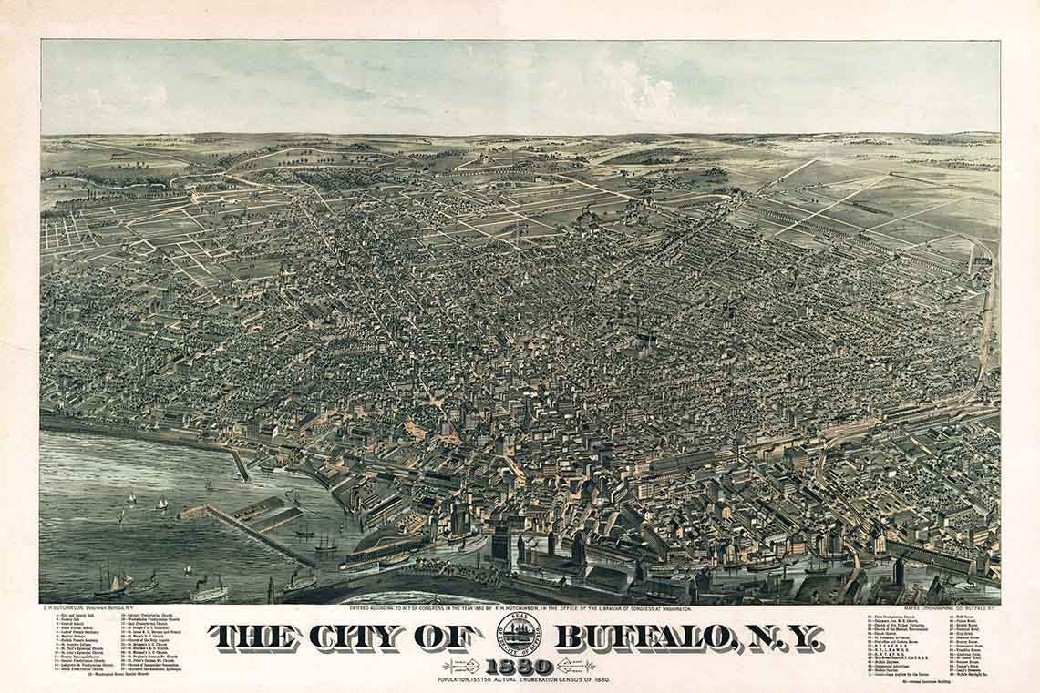 1880 Panoramic Map of Buffalo New York
