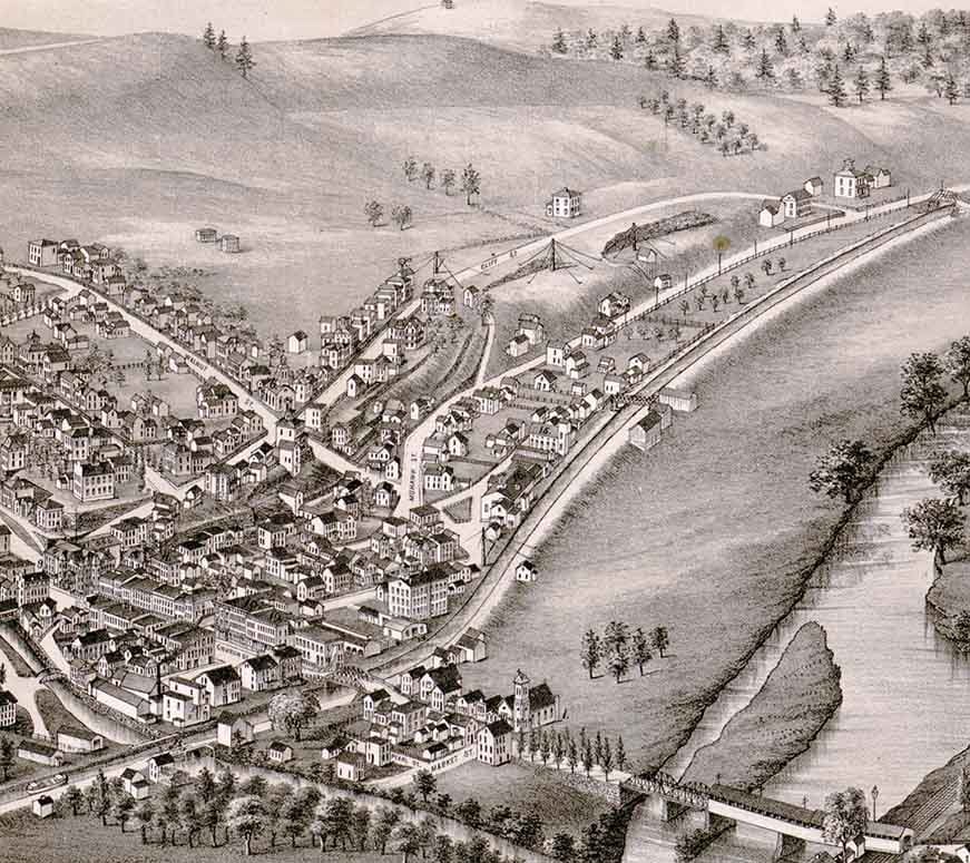 1881 Panoramic Map of Canajoharie Palatine Bridge New York