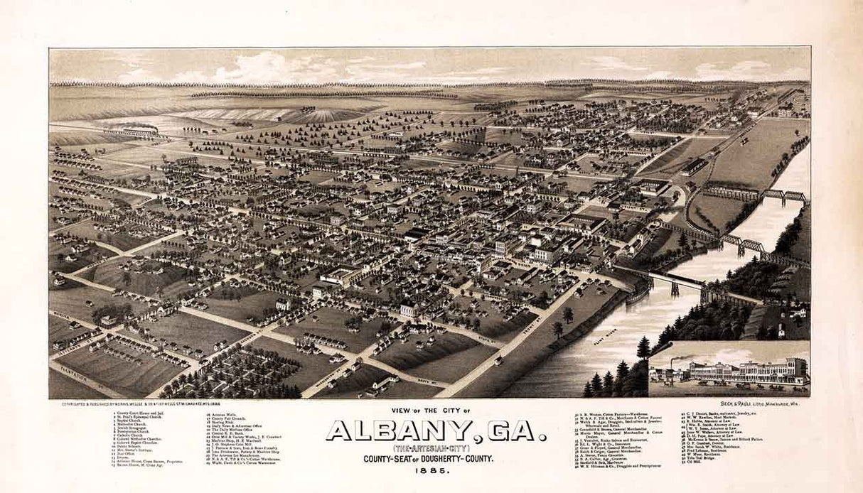 1885 Panoramic Map of Albany Georgia Dougherty County