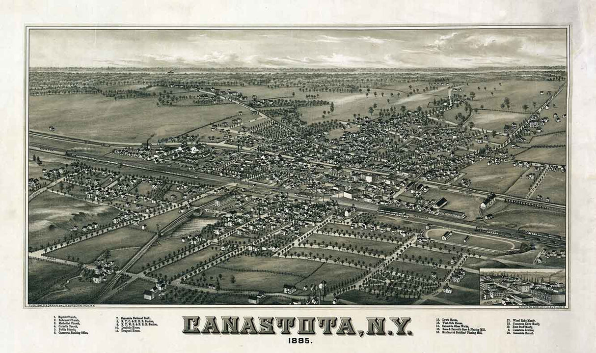 1885 Panoramic Map of Canastota New York