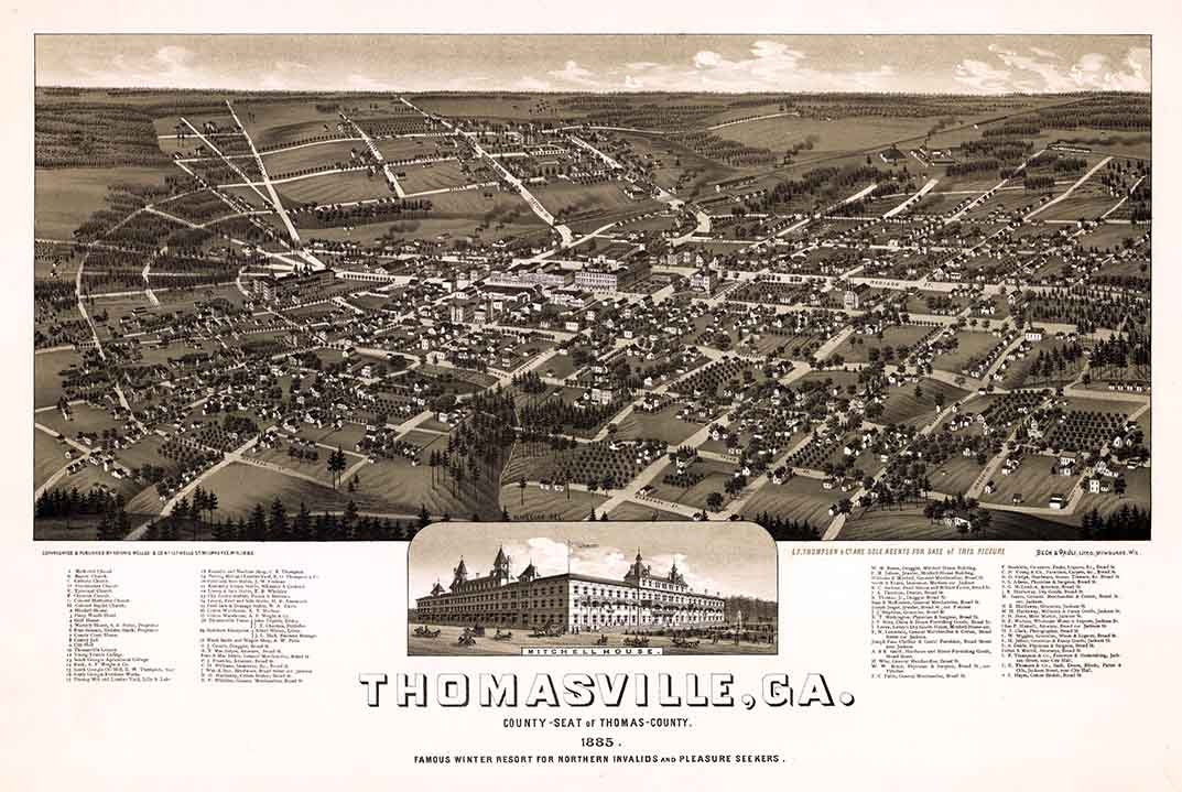 1885 Panoramic Map of Thomasville Georgia Thomas County