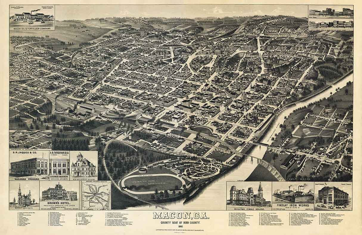 1887 Panoramic Map of Macon Georgia Bibb County