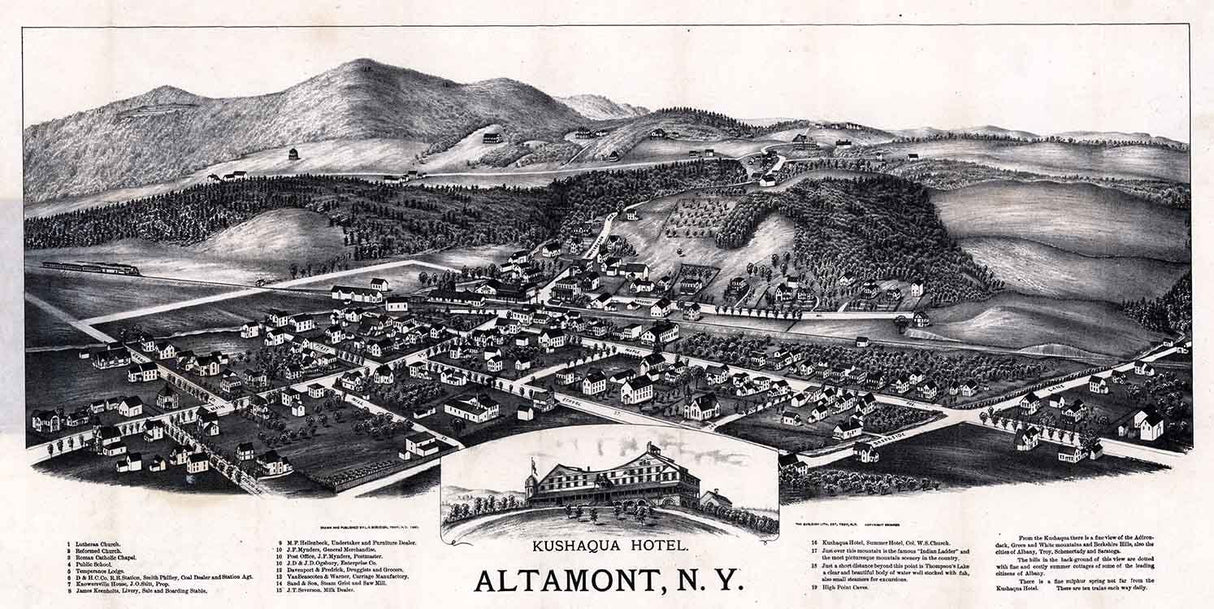 1890 Panoramic Map of Altamont New York