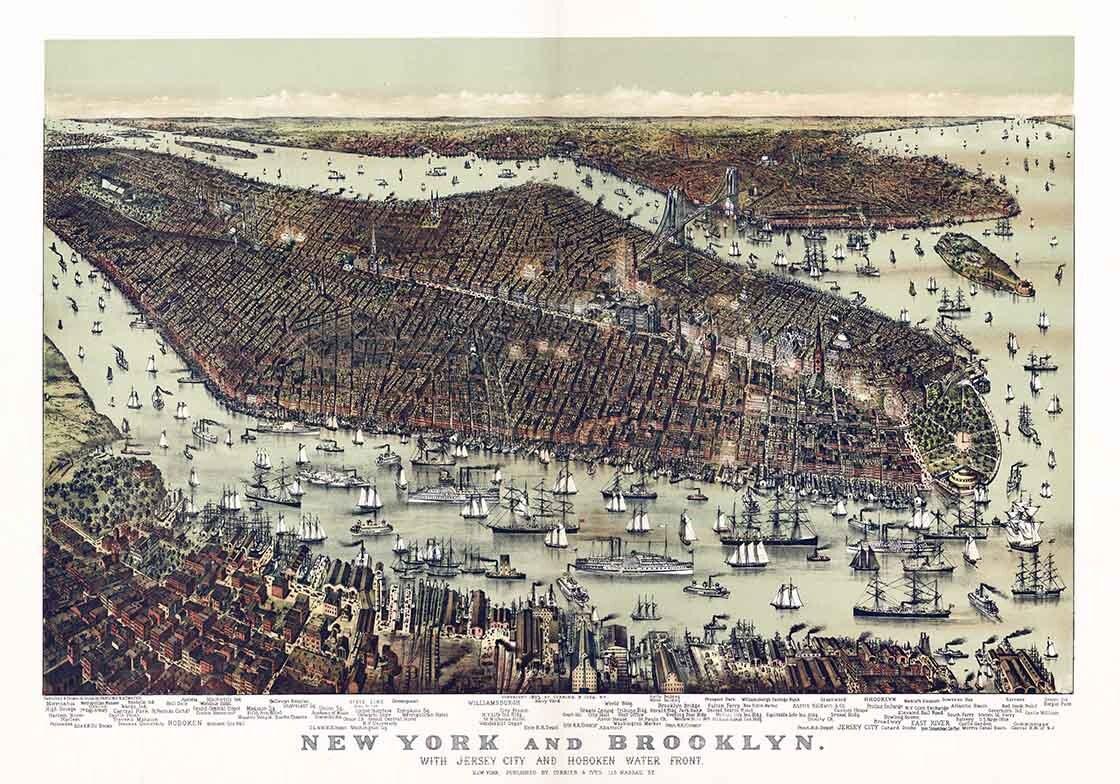 1892 Panoramic Map of New York City Brooklyn Jersey City Hoboken