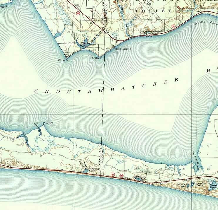 1938 Topo Map of Villa Tasso Florida Quadrangle Destin