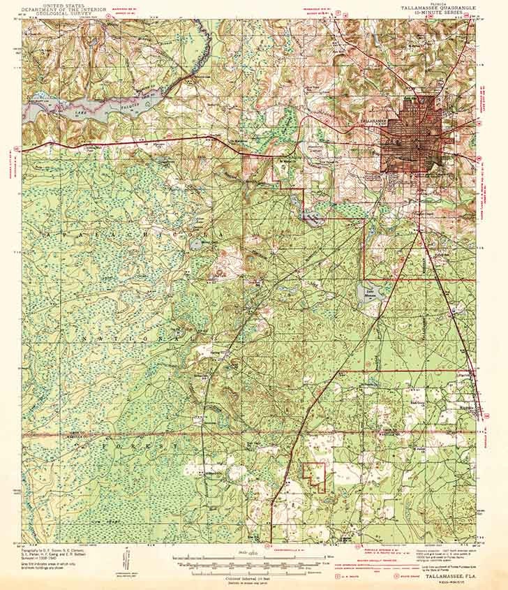 1942 Topo Map of Tallahassee Florida Quadrangle