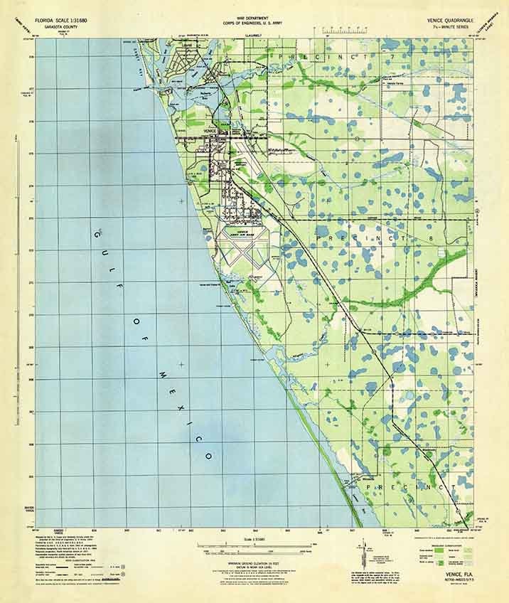 1944 Topo Map of Venice Florida Quadrangle