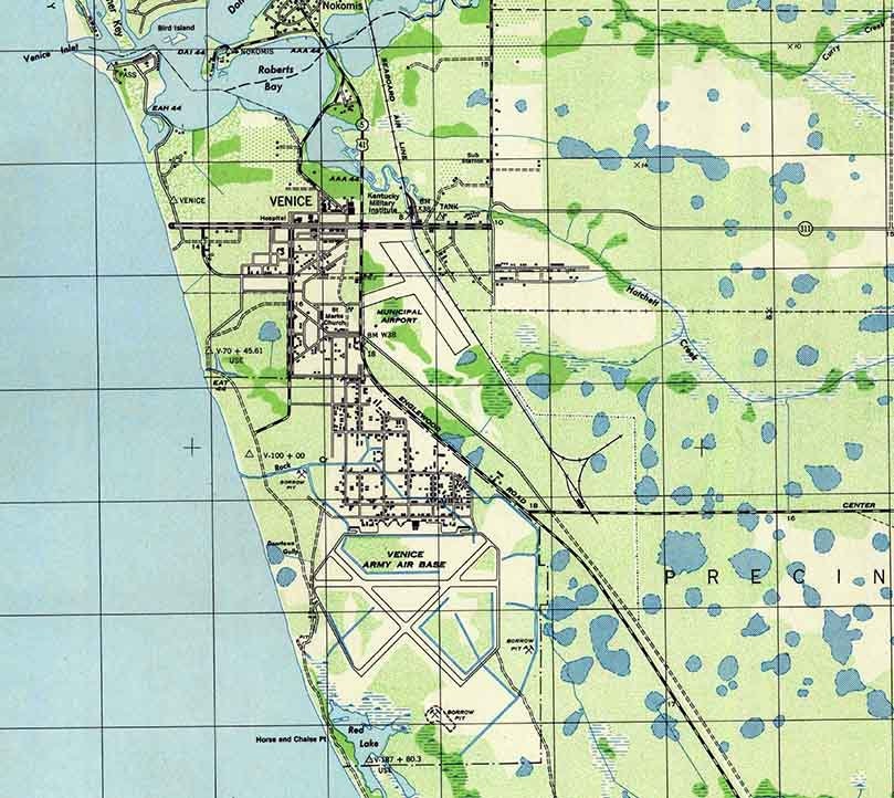 1944 Topo Map of Venice Florida Quadrangle