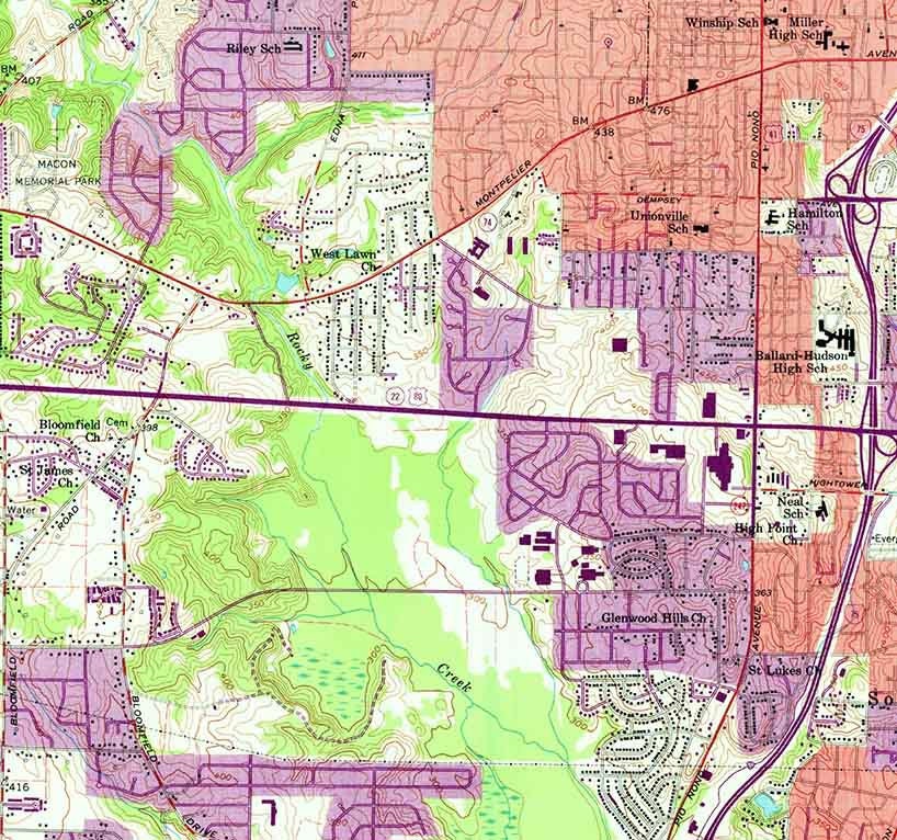 1956 Topo Map of Macon West Georgia Quadrangle