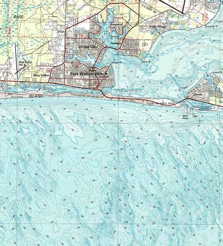 1978 Topo Map of Fort Walton Beach Florida & Destin