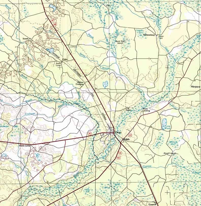 1980 Topo Map of Okefenokee Swamp Georgia Florida