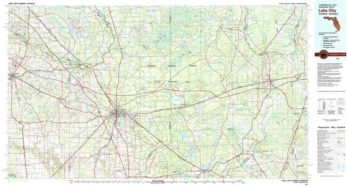 1981 Topo Map of Lake City Florida Quadrangle Osceola National Forest