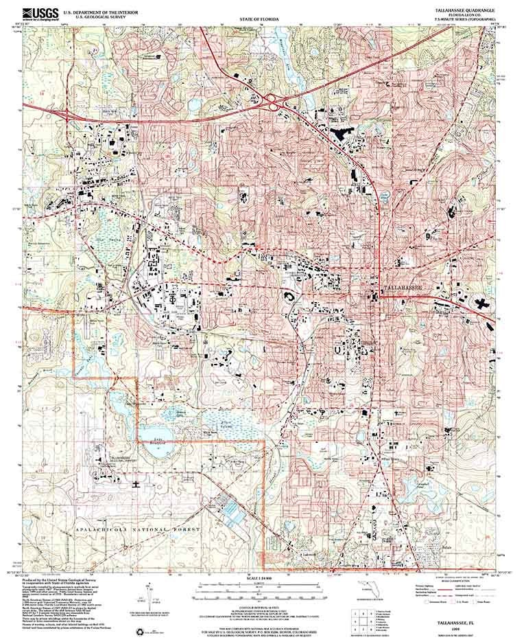 1999 Topo Map of Tallahassee Florida Quadrangle City of Tallahassee