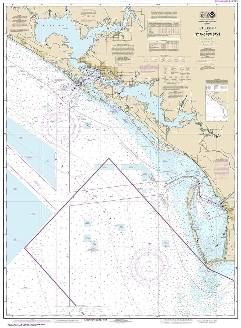 2017 Nautical Map of St Joseph and St Andrew Bays Florida