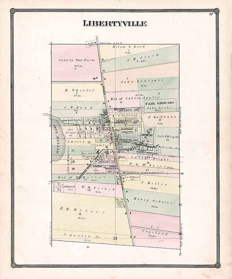 1885 Map of Libertyville Lake County Illinois