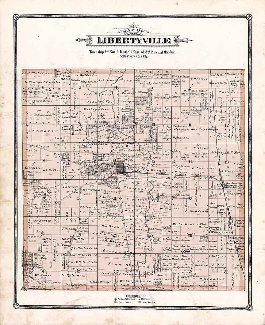 1885 Map of Libertyville Township Lake County Illinois