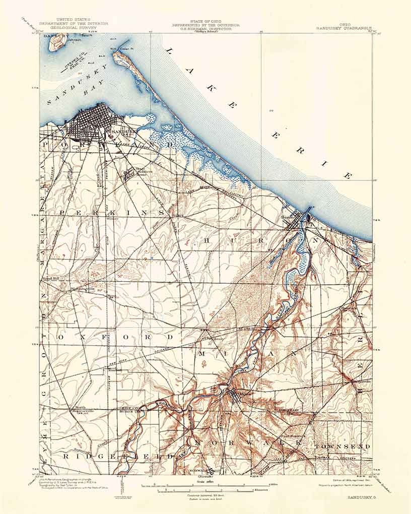 1904 Topo Map of Sandusky Ohio Quadrangle Lake Erie