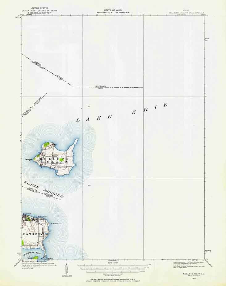 1916 Topo Map of Kelleys Island Ohio Quadrangle Lake Erie