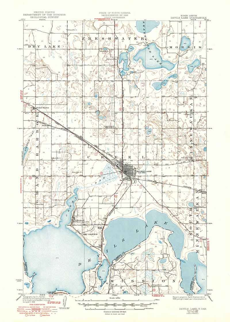 1931 Topo Map of Devils Lake North Dakota Quadrangle