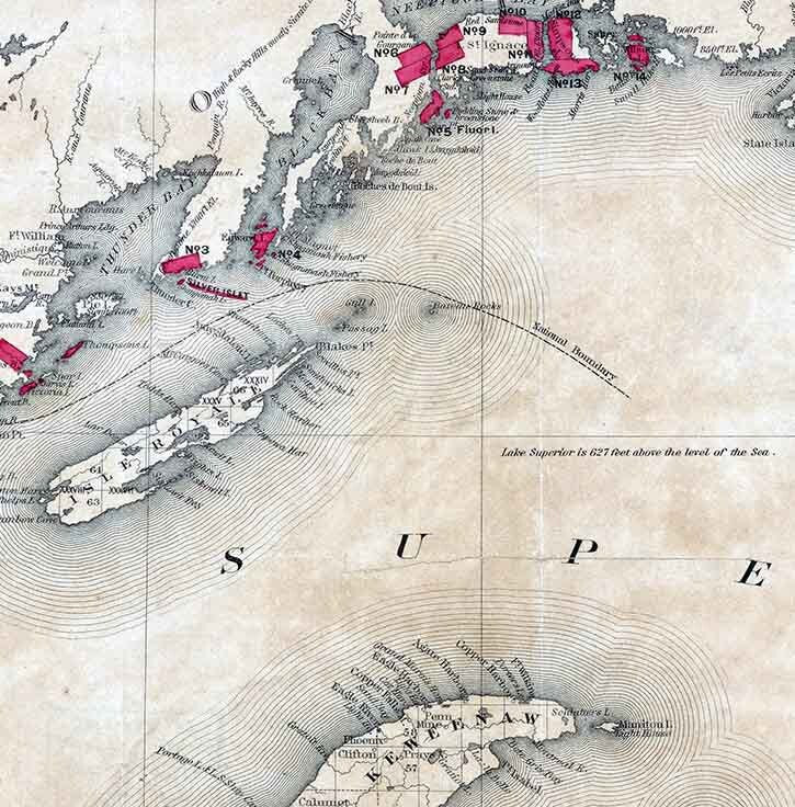 1871 Map of Lake Superior Lake Huron Lake Michigan