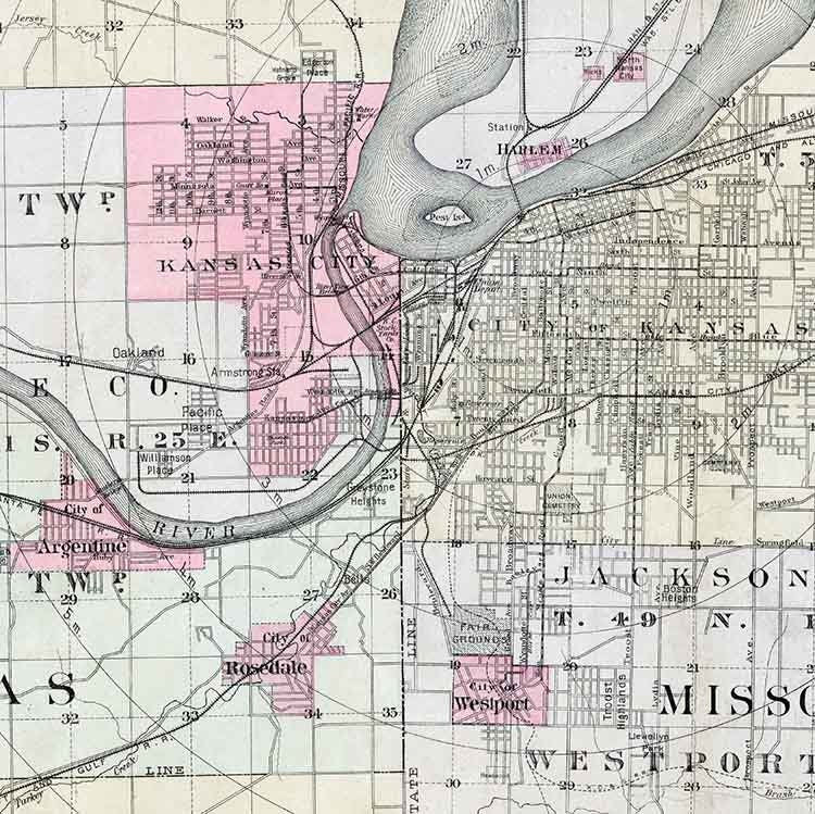 1887 Map of Kansas City Kansas and Missouri