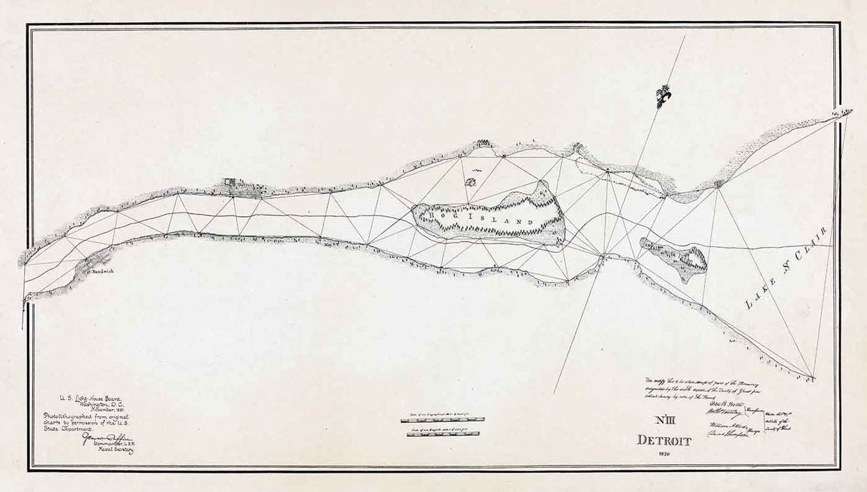 1891 Nautical Map of Belle Isle Lake Saint Clair