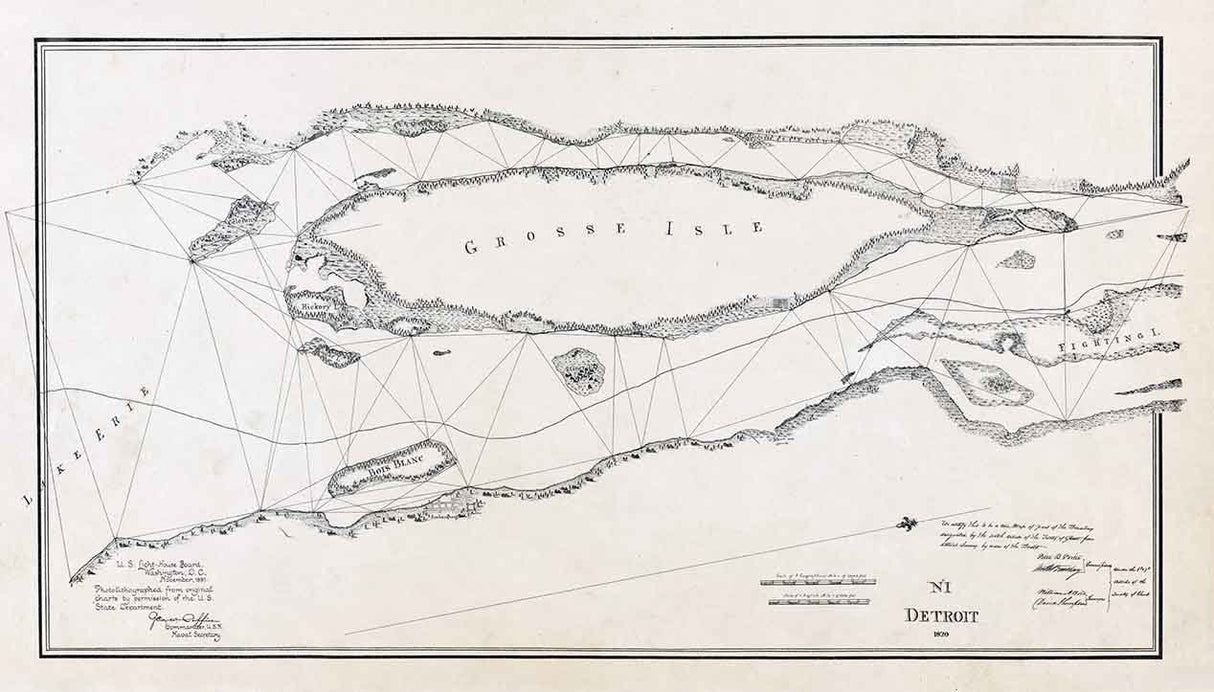 1891 Nautical Map of Grosse Isle Lake Erie Detroit