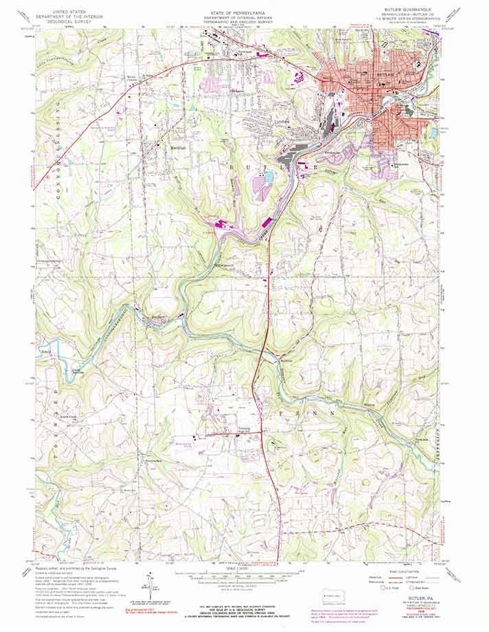 1958 Topo Map of Butler PA Quadrangle